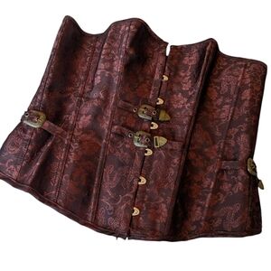 Burgandy Brocade Corset with Buckle Details 2x Steampunk Goth Cosplay Bohemian